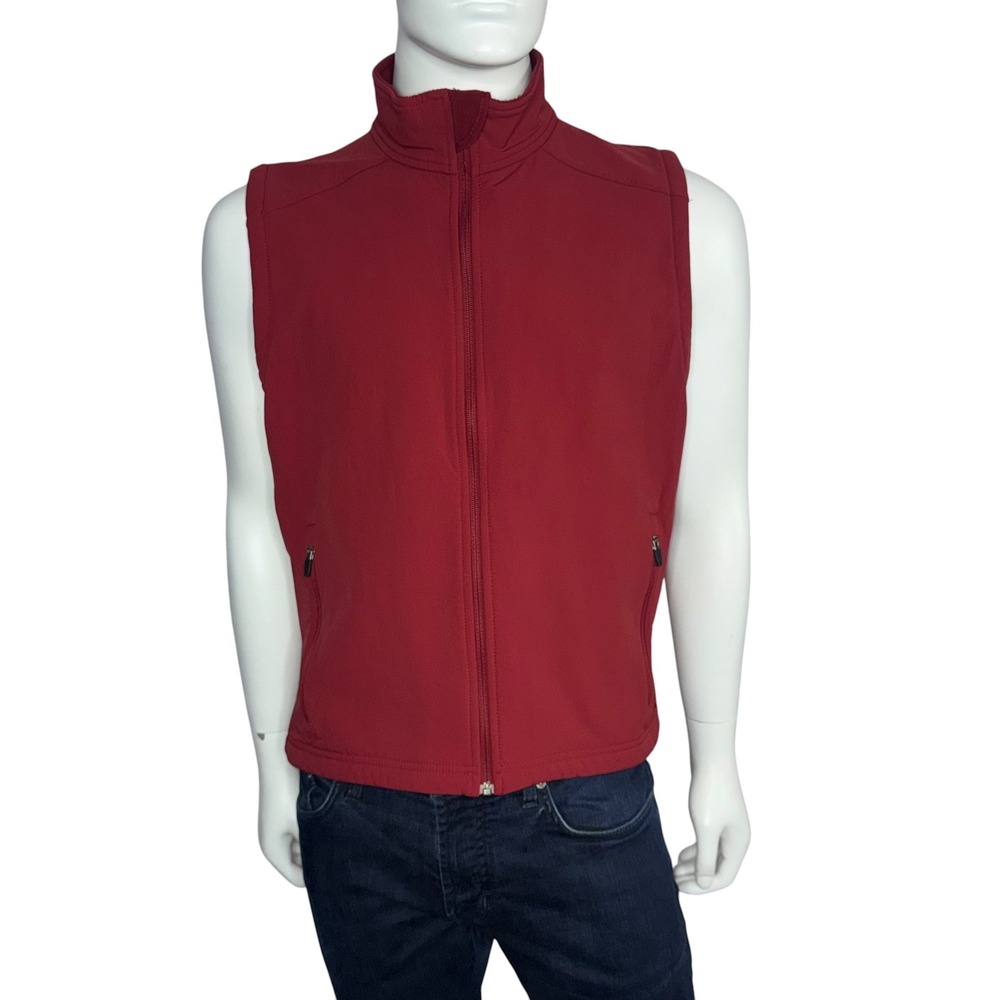 LL Bean Mens Softshell Fleece Lined Vest Red Full Zip Mock Neck Medium M D0SY6